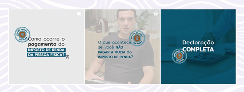 Imagem ilustratativa: montagem com prints de 3 cards de instagram que mostram a campanha de Declaração do Imposto de Renda, da CAS Consultores Associados, de Porto Alegre - Conteúdo em: como uma campanha publicitária pode reforçar a história da sua marca