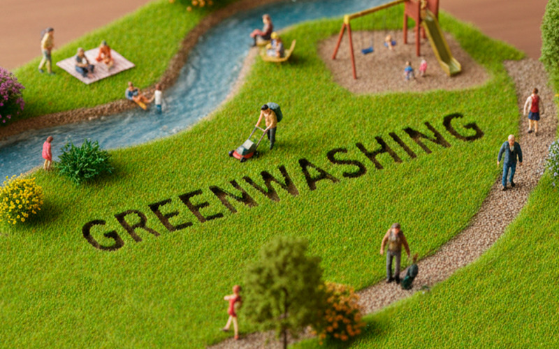 ilustração com a palavra “greenwashing”
