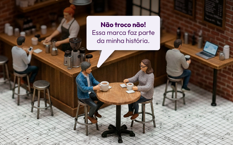 ilustração de uma jovem dizendo “Não troco não! Essa marca faz parte da minha história.” ESG e Storytelling