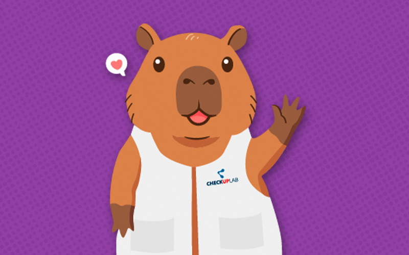 Ilustração da Capy, personagem criada para o público infantil do Check Up Lab, aplicando o storytelling para marcas